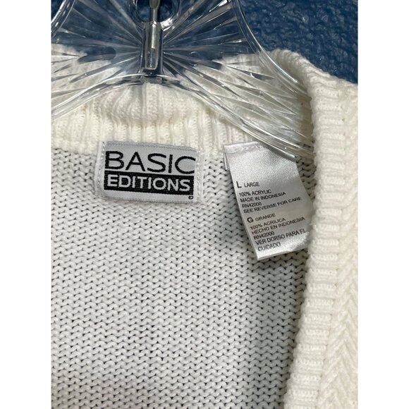 Vintage Winter White V-Neck Cardigan Sweater L - Picture 2 of 5